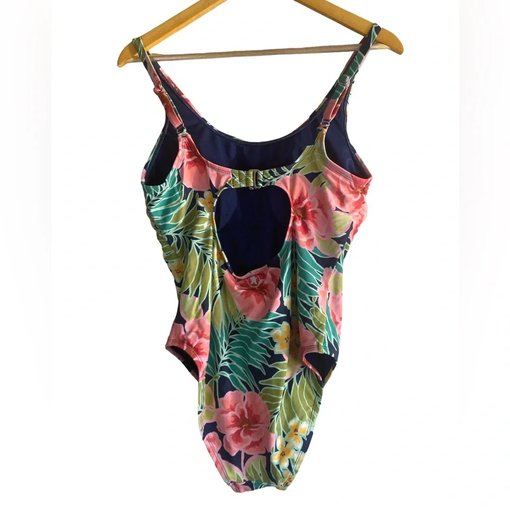 Hurley Tropical One-Piece Swimsuit L Open Back Molded Cups‎ Adjustable Straps